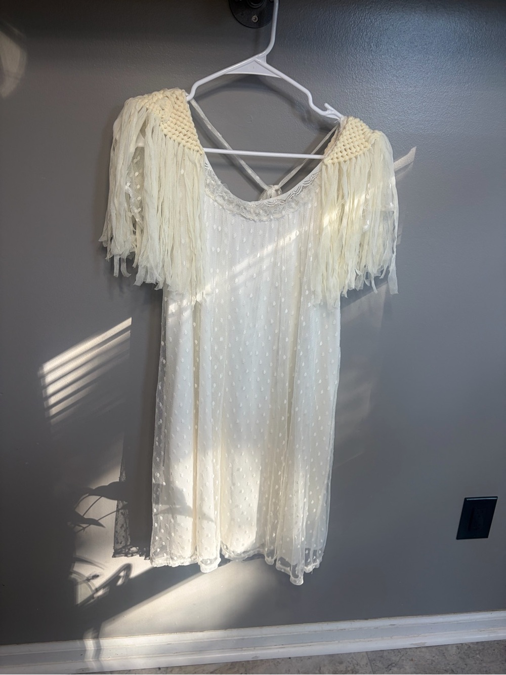 Boho Fringe Sleeve Cream Women’s dress